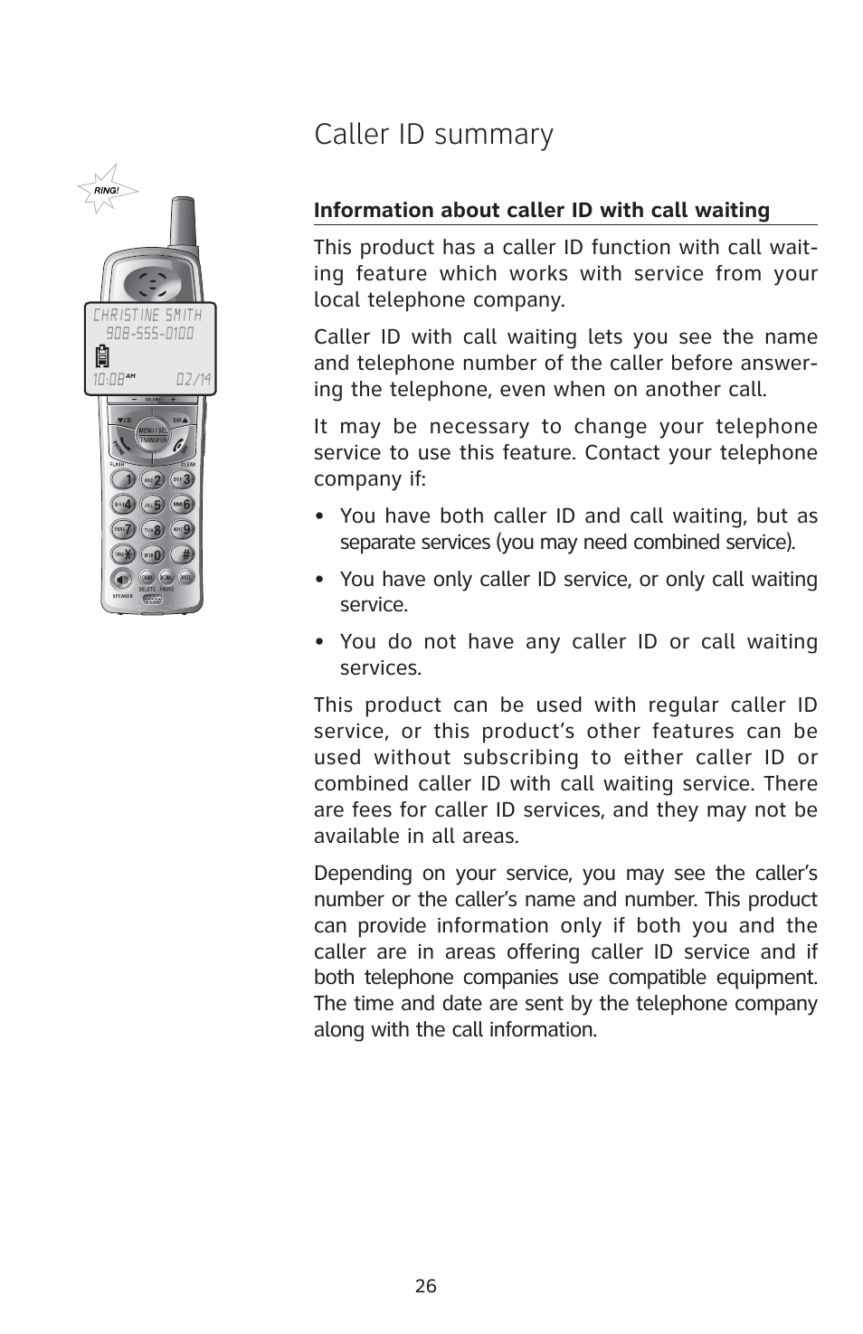 Caller id summary | AT&T 91-001105-040-100 User Manual | Page 29 / 55