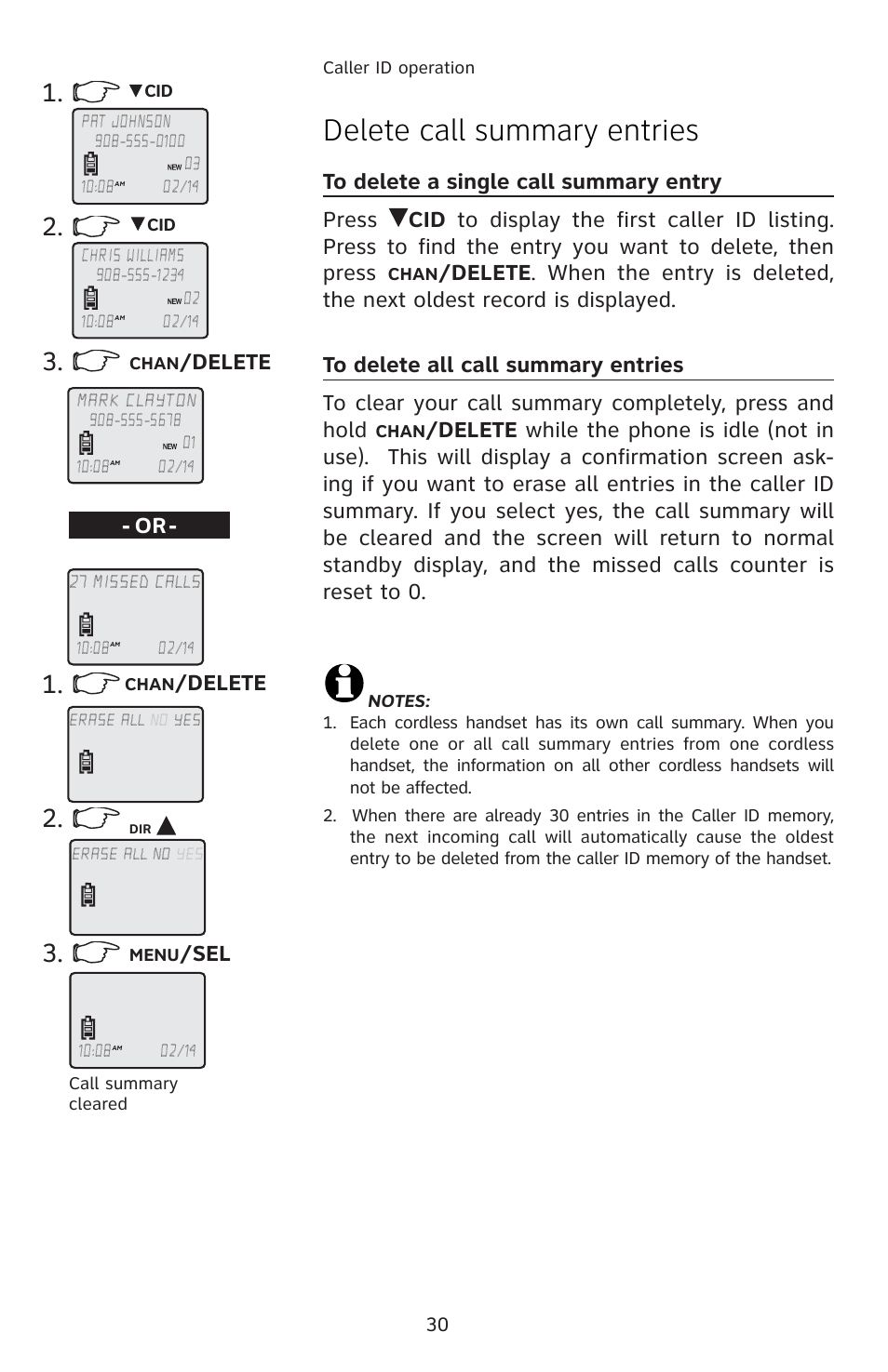 Delete call summary entries, Delete - or, Delete | AT&T 91-001105-040-100 User Manual | Page 33 / 55