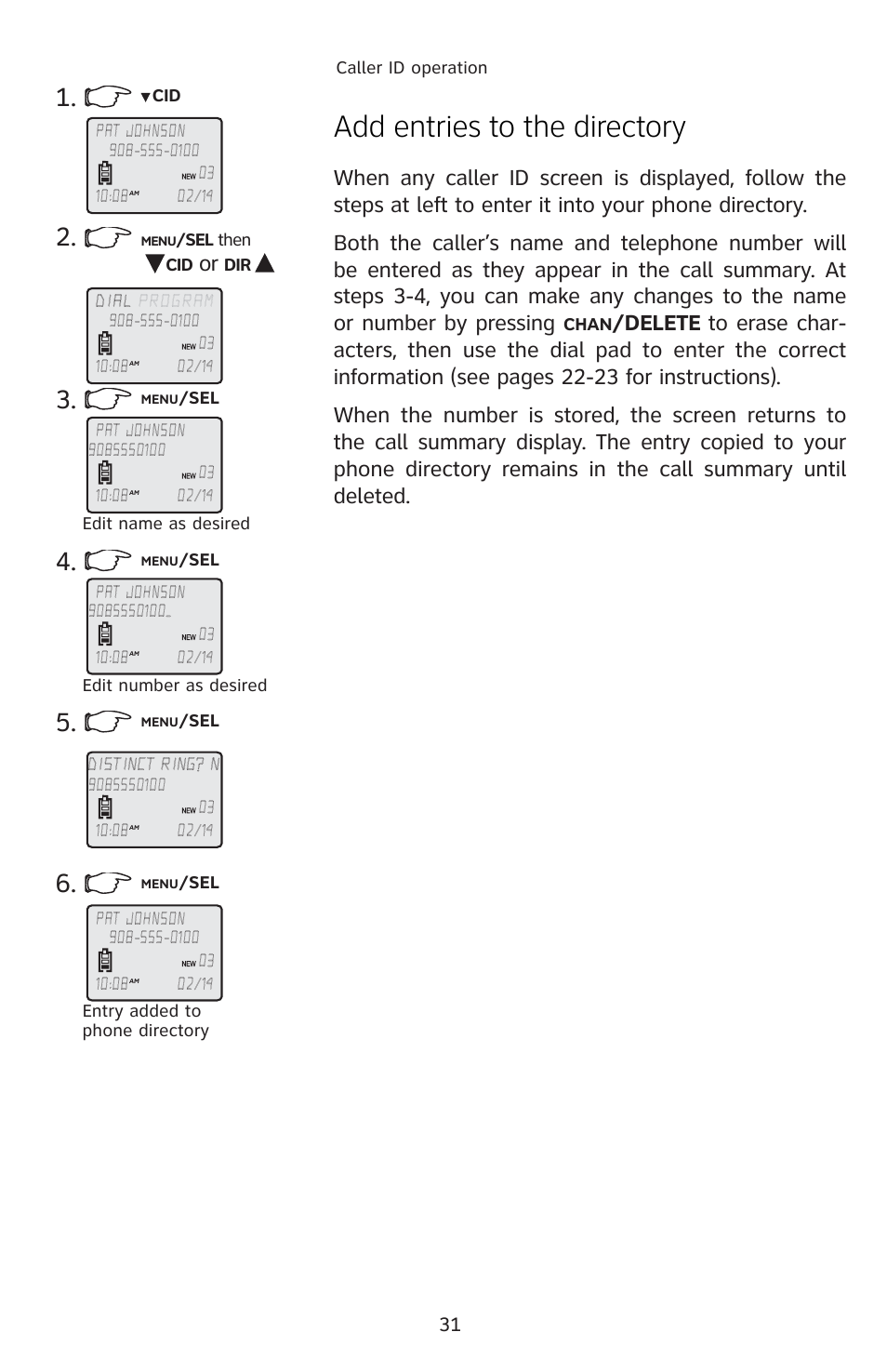 Add entries to the directory | AT&T 91-001105-040-100 User Manual | Page 34 / 55