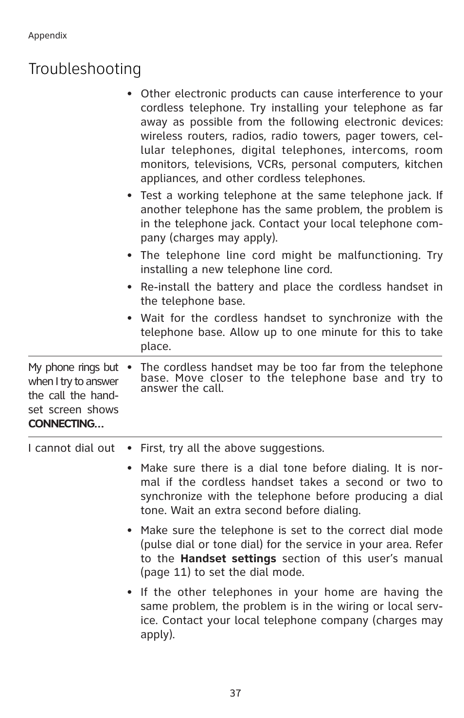 Troubleshooting | AT&T 91-001105-040-100 User Manual | Page 40 / 55