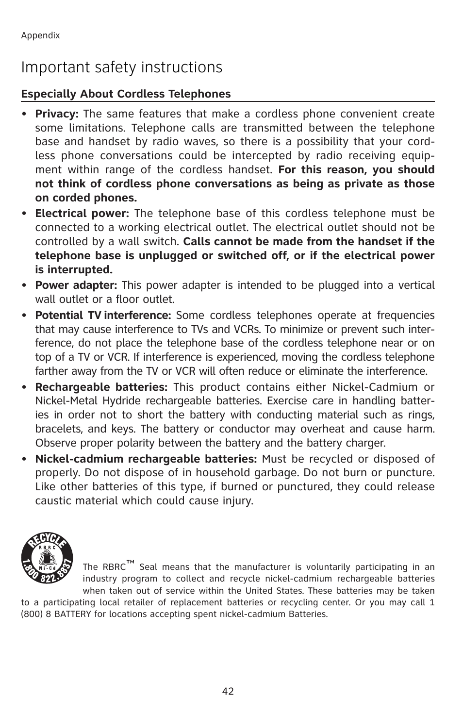 Important safety instructions | AT&T 91-001105-040-100 User Manual | Page 45 / 55