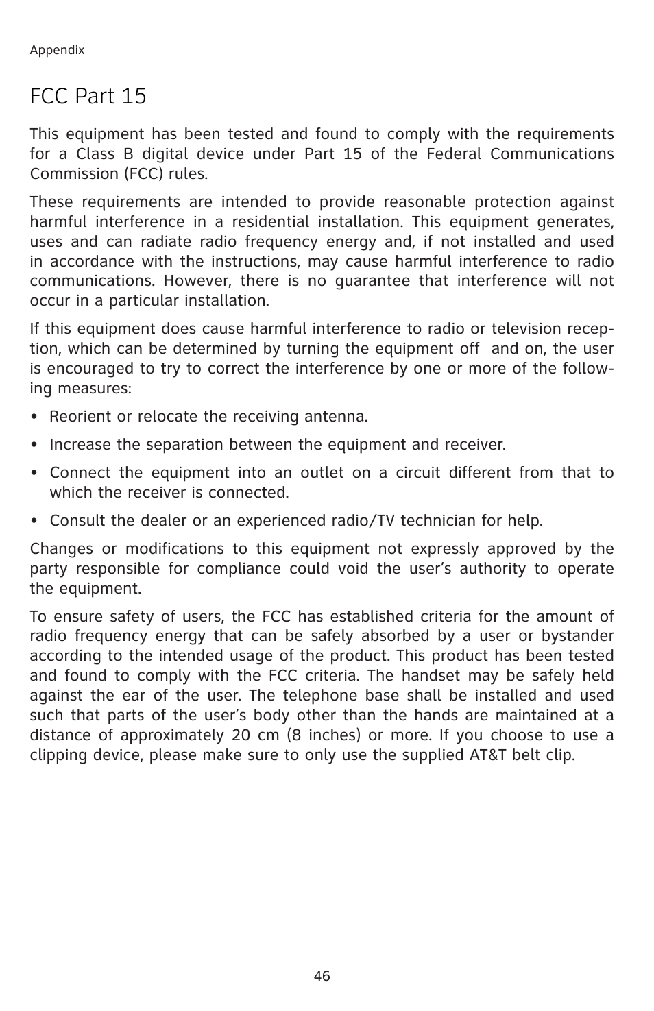 Fcc part 15 | AT&T 91-001105-040-100 User Manual | Page 49 / 55