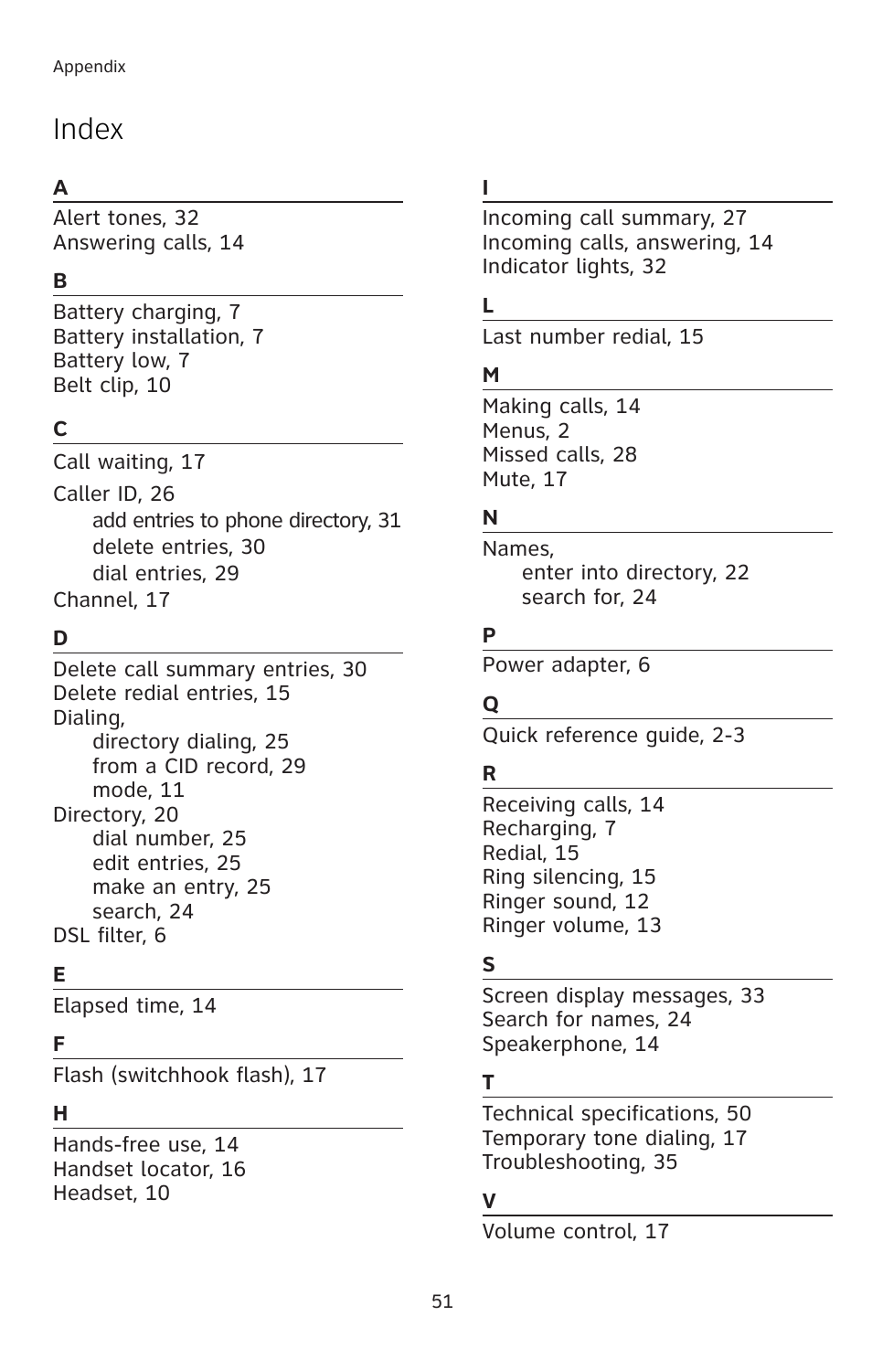 Index | AT&T 91-001105-040-100 User Manual | Page 54 / 55