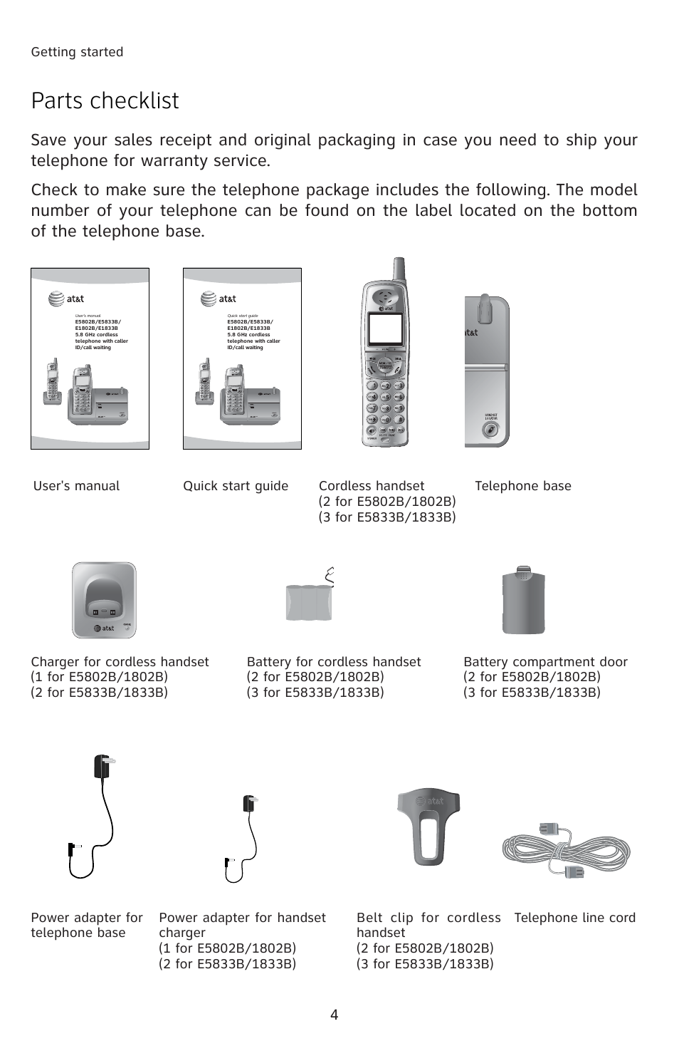 Parts checklist | AT&T 91-001105-040-100 User Manual | Page 7 / 55