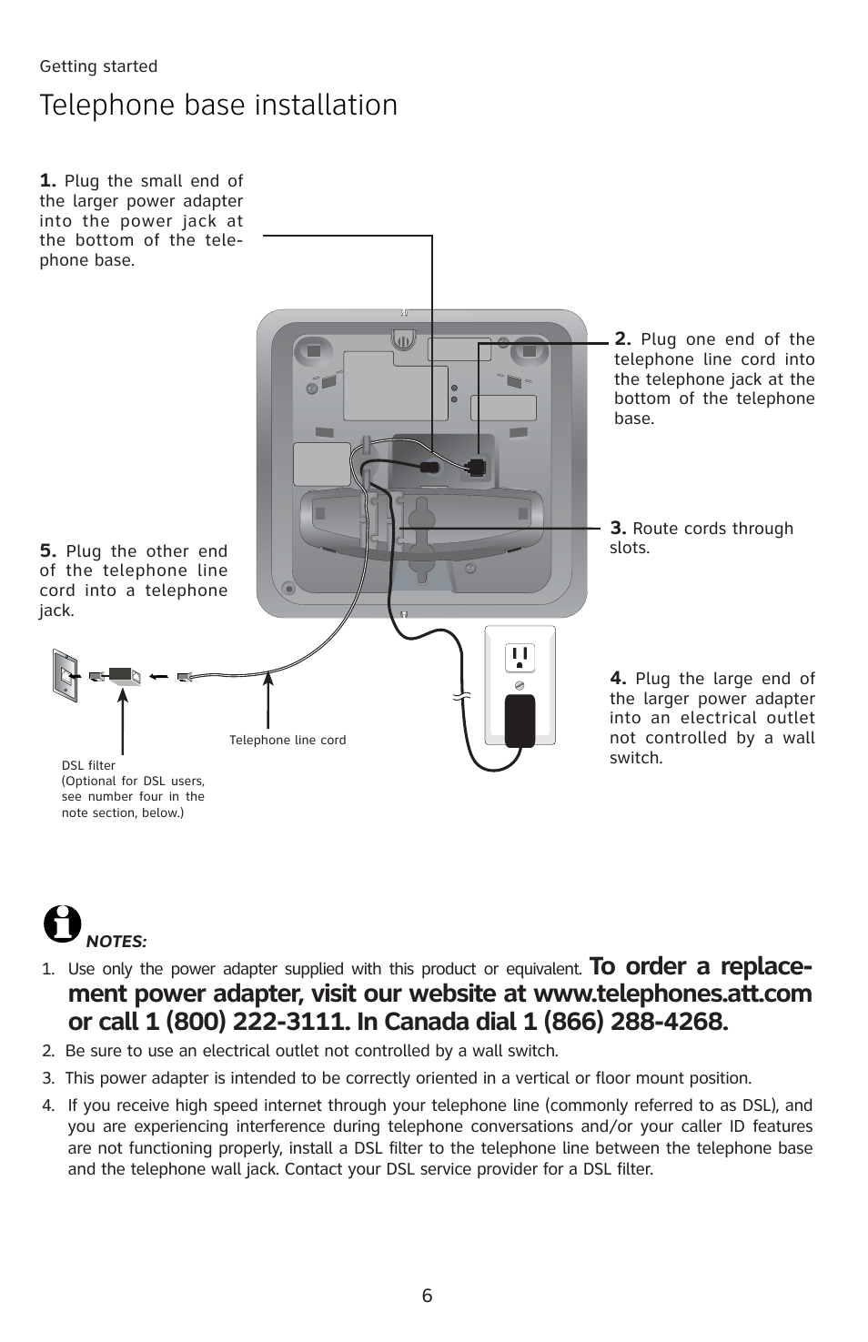 Telephone base installation | AT&T 91-001105-040-100 User Manual | Page 9 / 55