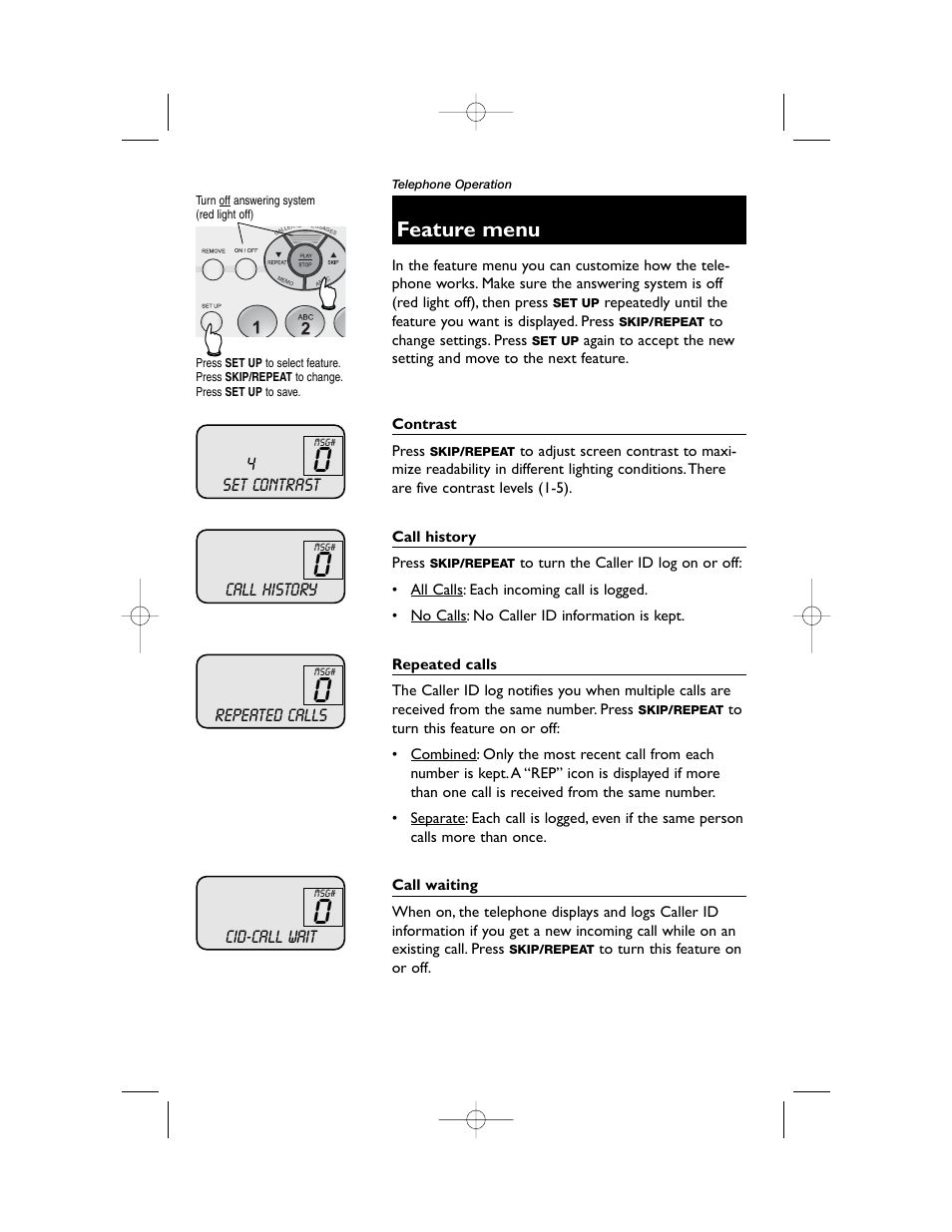 Feature menu | AT&T 1855 User Manual | Page 12 / 32
