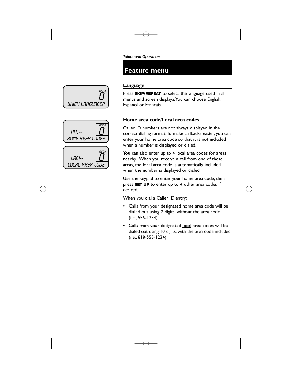 Feature menu | AT&T 1855 User Manual | Page 13 / 32