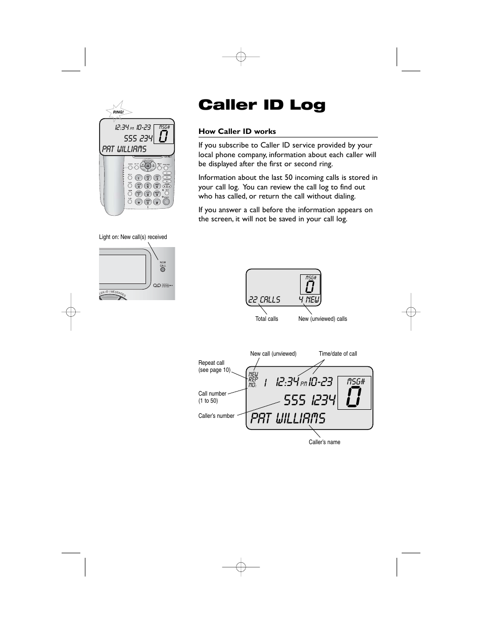 Caller id log | AT&T 1855 User Manual | Page 16 / 32