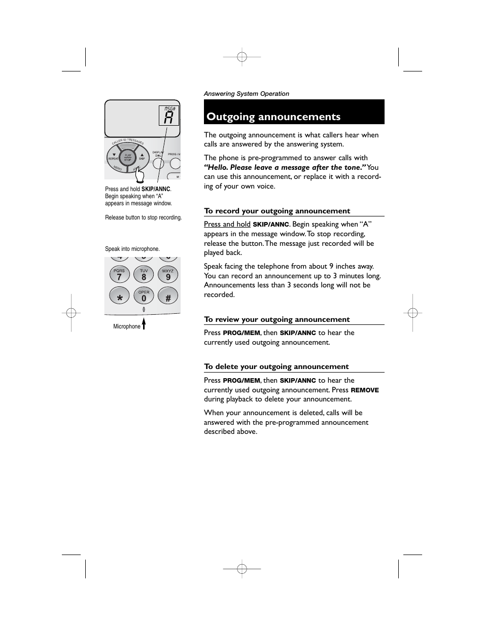 Outgoing announcements | AT&T 1855 User Manual | Page 21 / 32