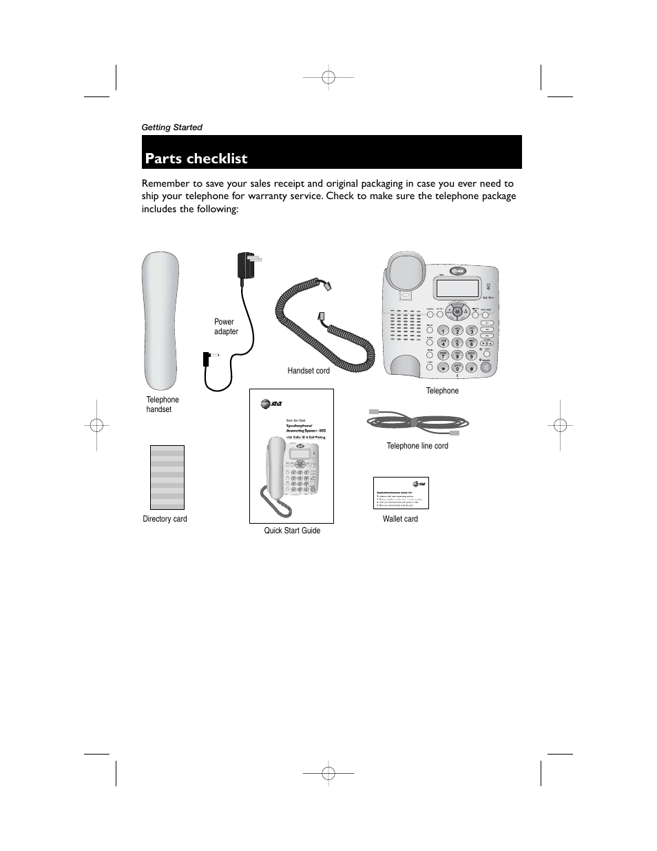 Parts checklist | AT&T 1855 User Manual | Page 5 / 32