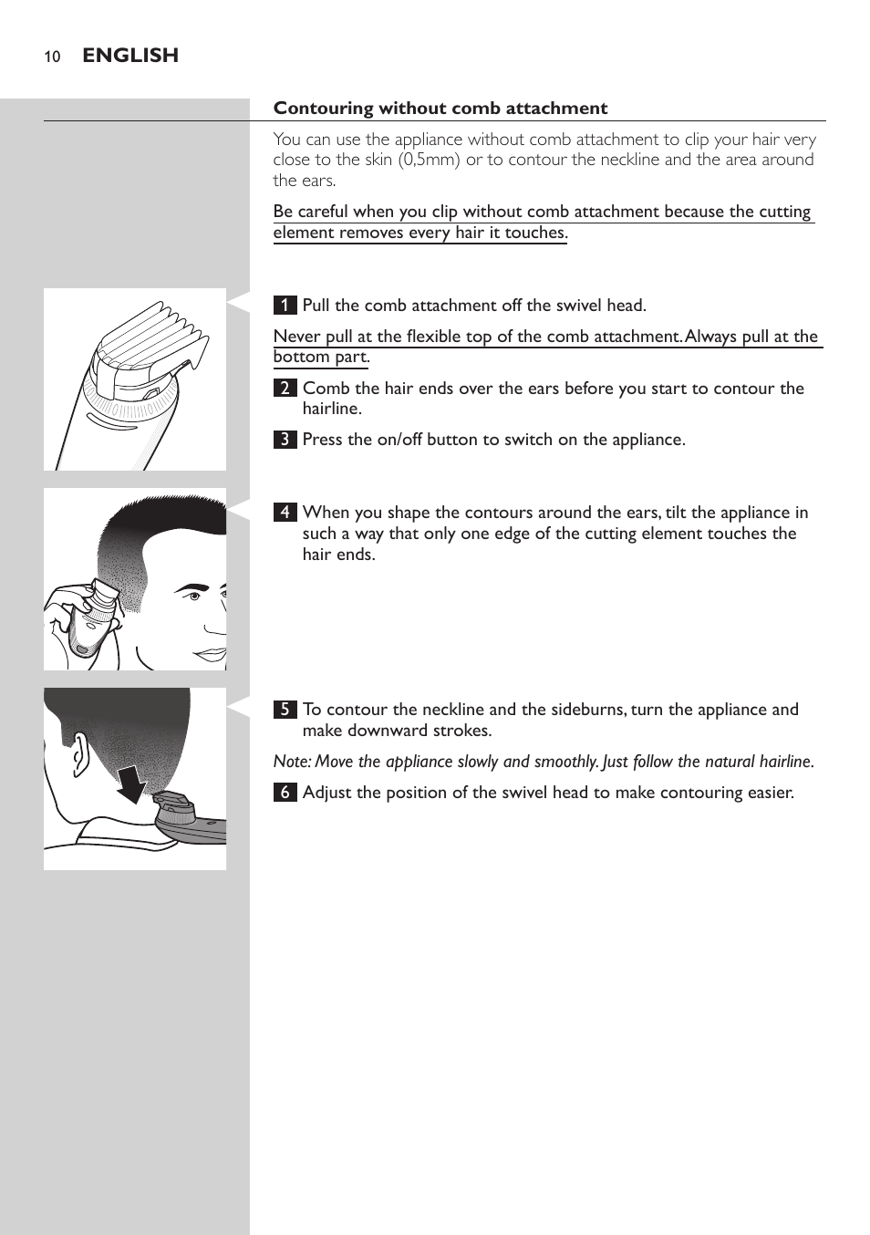 English | Philips Do-It-Yourself clipper Se tondre les cheveux soi-même User Manual | Page 10 / 150