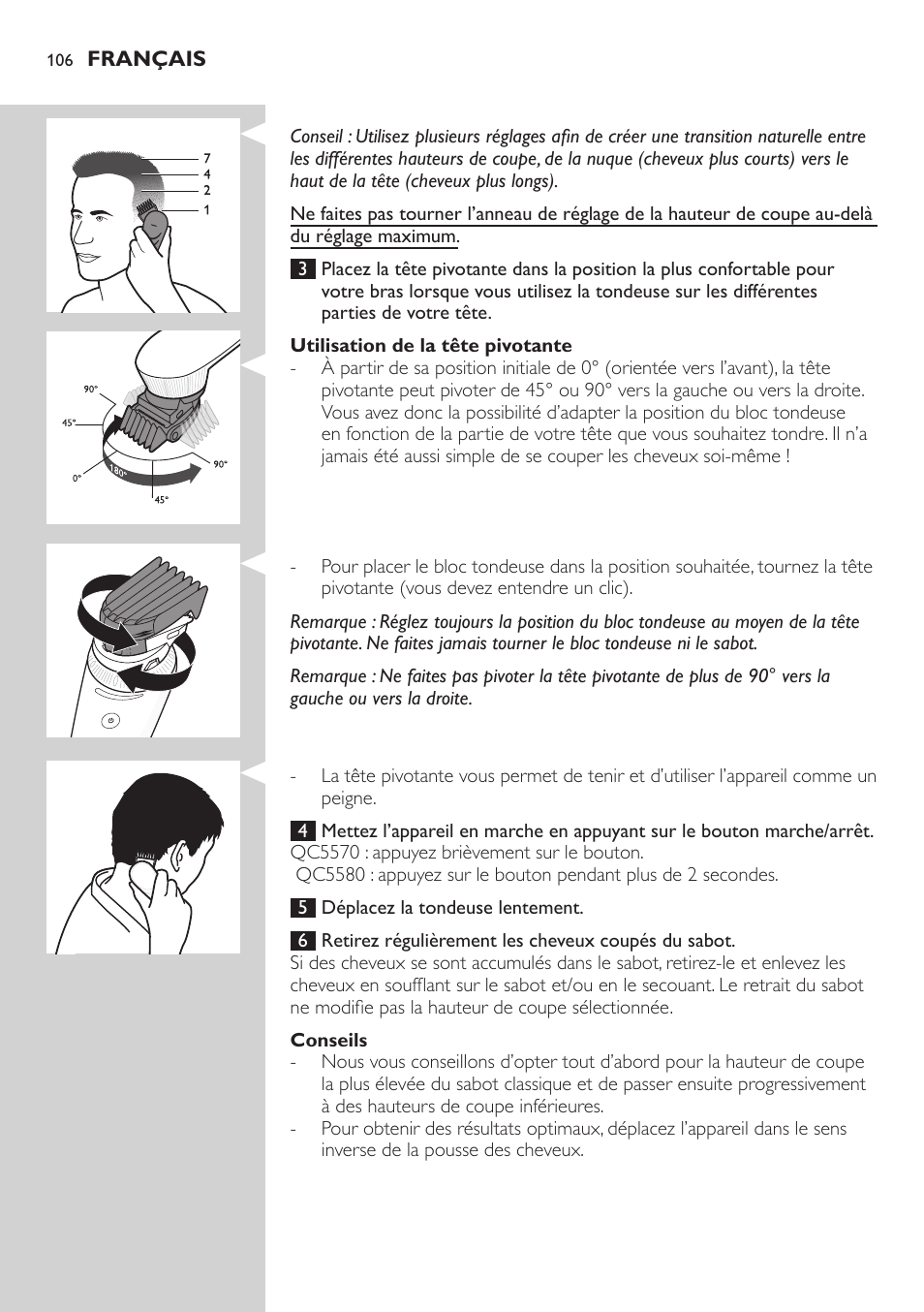 Philips Do-It-Yourself clipper Se tondre les cheveux soi-même User Manual | Page 106 / 150
