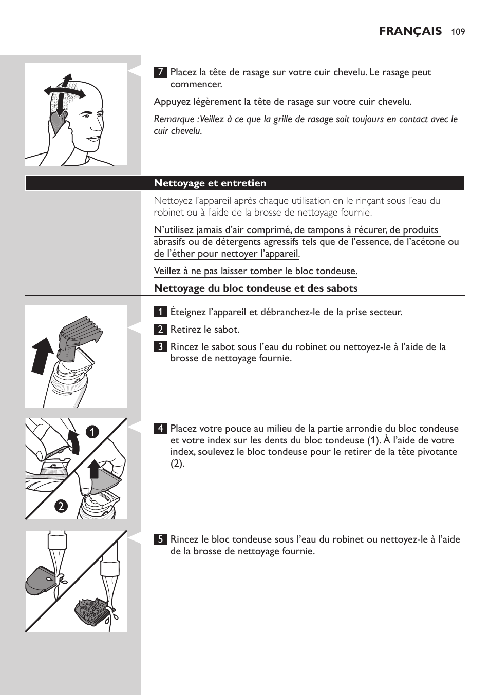 Français | Philips Do-It-Yourself clipper Se tondre les cheveux soi-même User Manual | Page 109 / 150