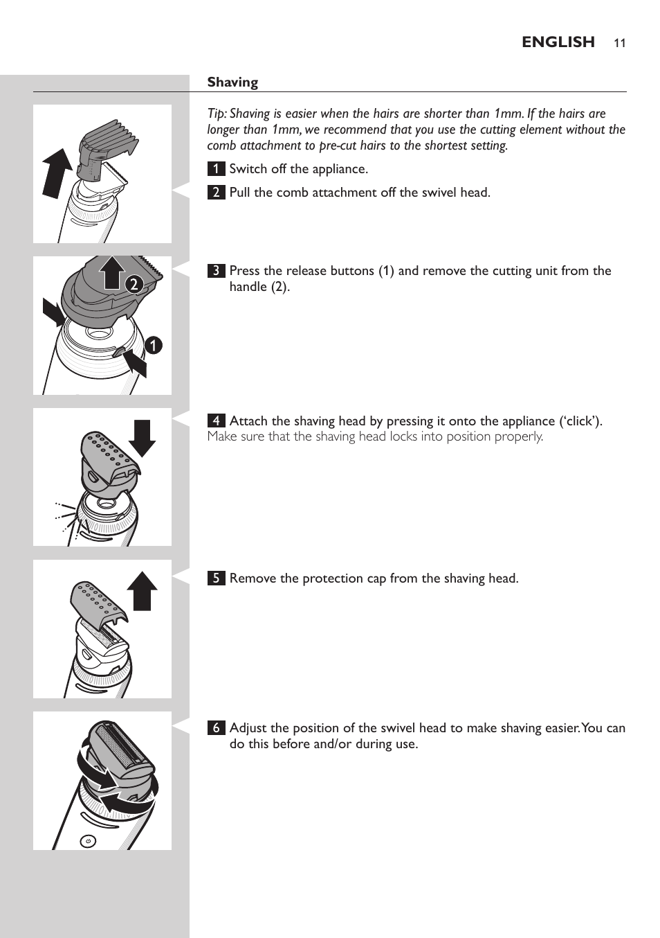 English | Philips Do-It-Yourself clipper Se tondre les cheveux soi-même User Manual | Page 11 / 150