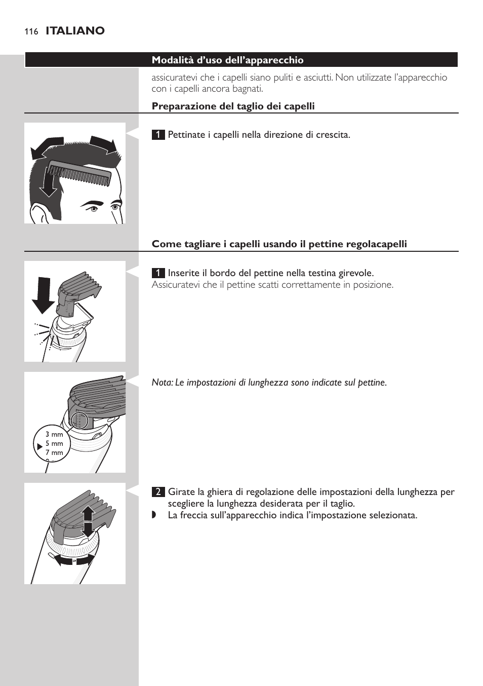 Italiano | Philips Do-It-Yourself clipper Se tondre les cheveux soi-même User Manual | Page 116 / 150