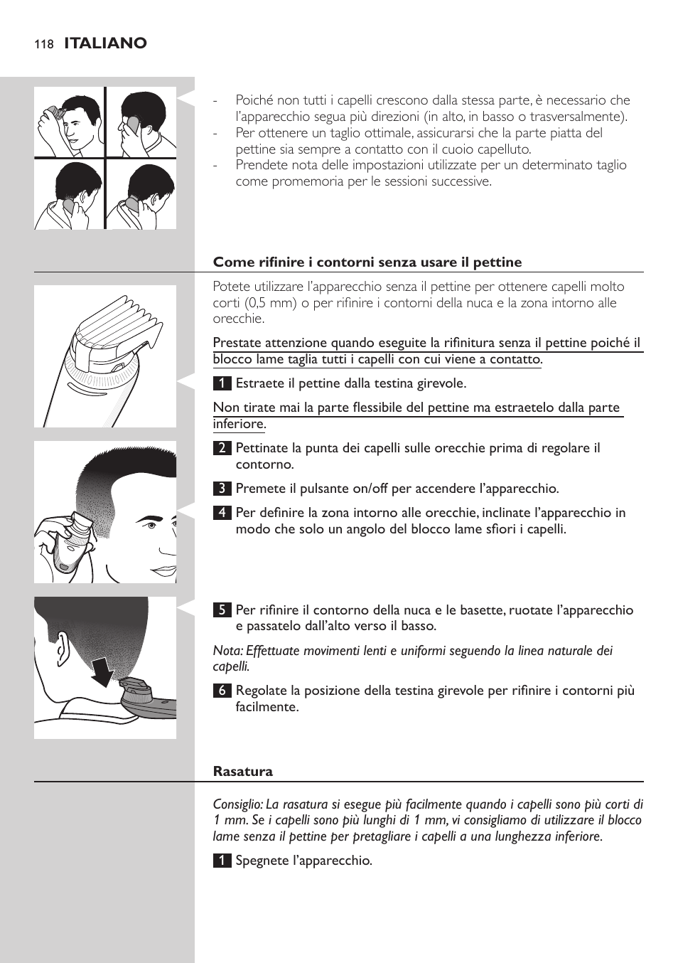 Italiano | Philips Do-It-Yourself clipper Se tondre les cheveux soi-même User Manual | Page 118 / 150