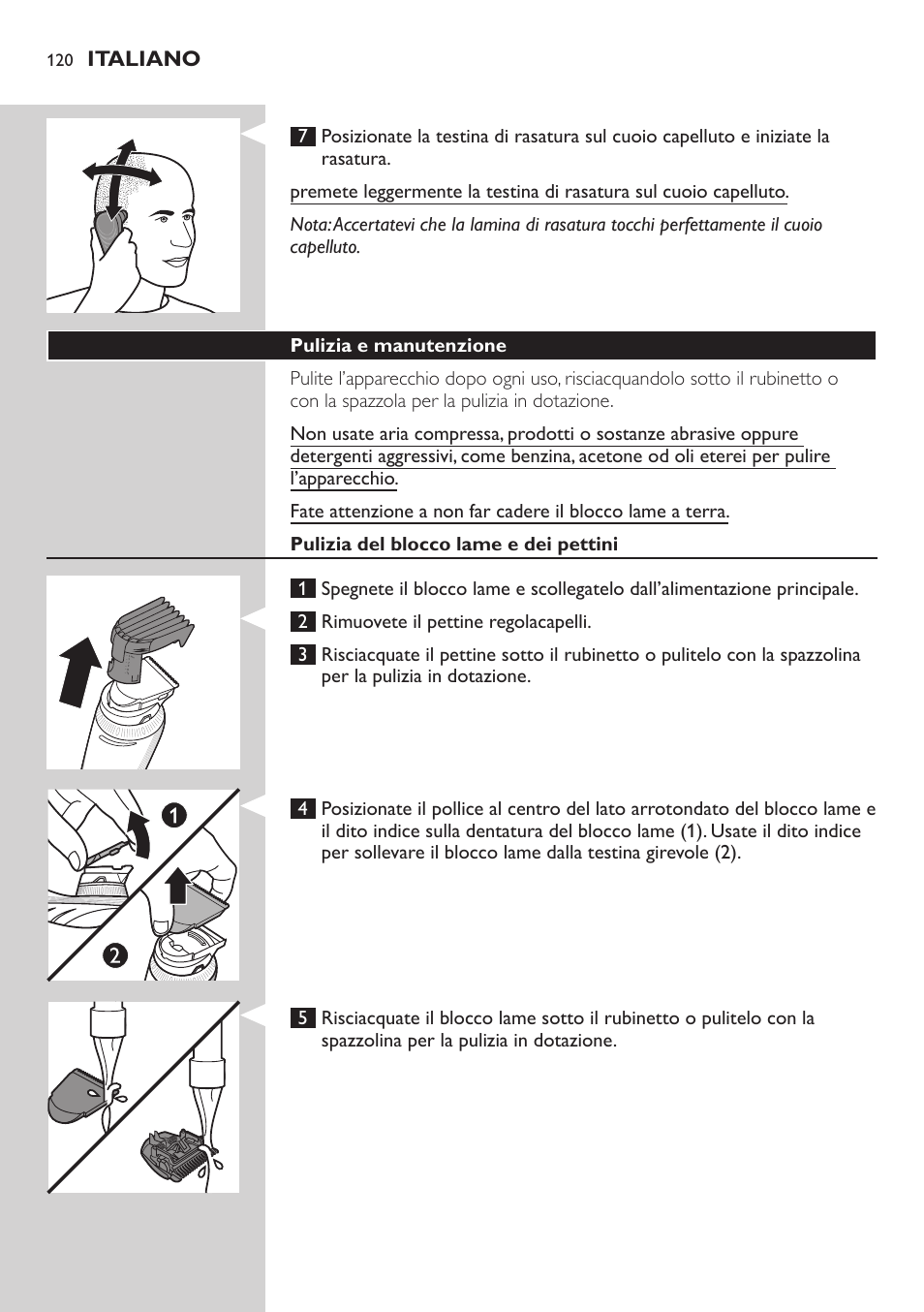 Italiano | Philips Do-It-Yourself clipper Se tondre les cheveux soi-même User Manual | Page 120 / 150