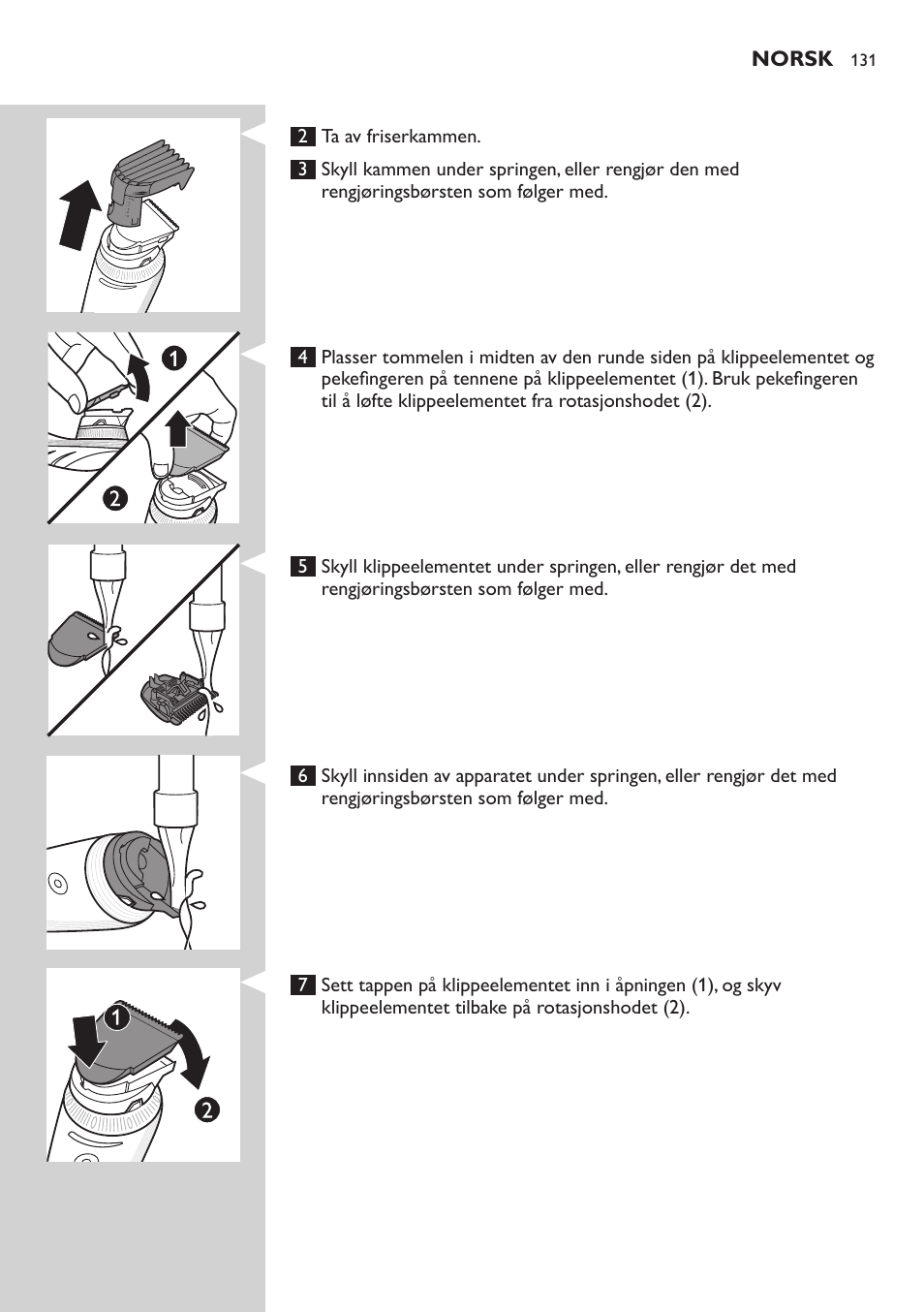 Norsk | Philips Do-It-Yourself clipper Se tondre les cheveux soi-même User Manual | Page 131 / 150