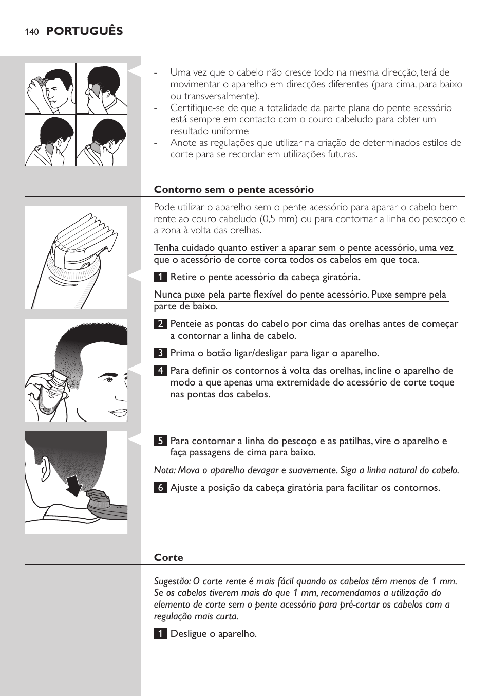 Português | Philips Do-It-Yourself clipper Se tondre les cheveux soi-même User Manual | Page 140 / 150