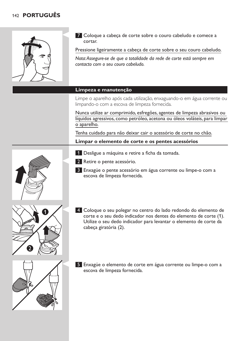 Português | Philips Do-It-Yourself clipper Se tondre les cheveux soi-même User Manual | Page 142 / 150