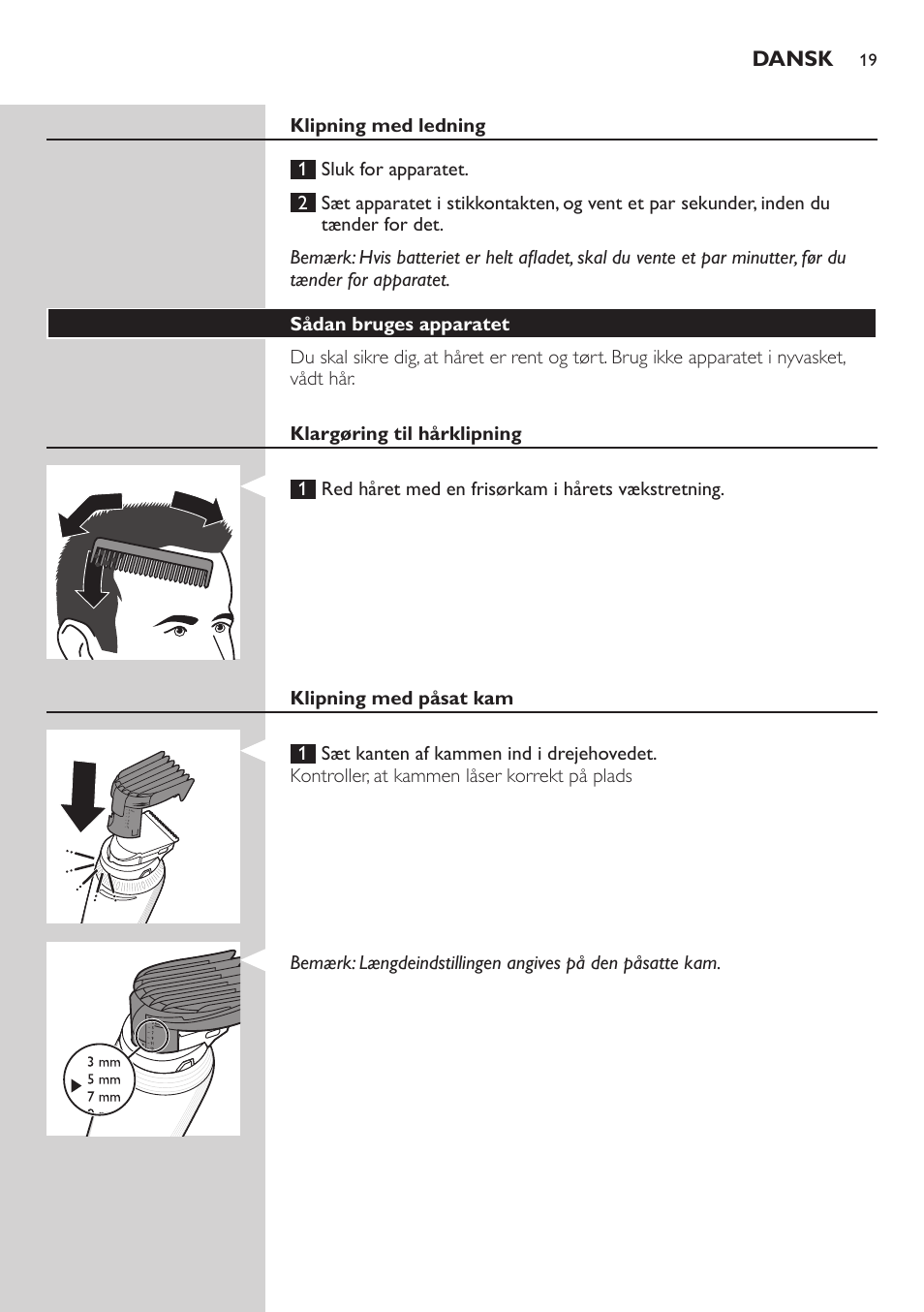 Dansk | Philips Do-It-Yourself clipper Se tondre les cheveux soi-même User Manual | Page 19 / 150