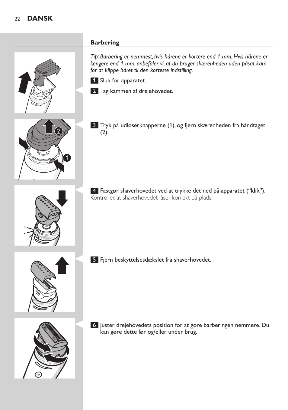 Dansk | Philips Do-It-Yourself clipper Se tondre les cheveux soi-même User Manual | Page 22 / 150