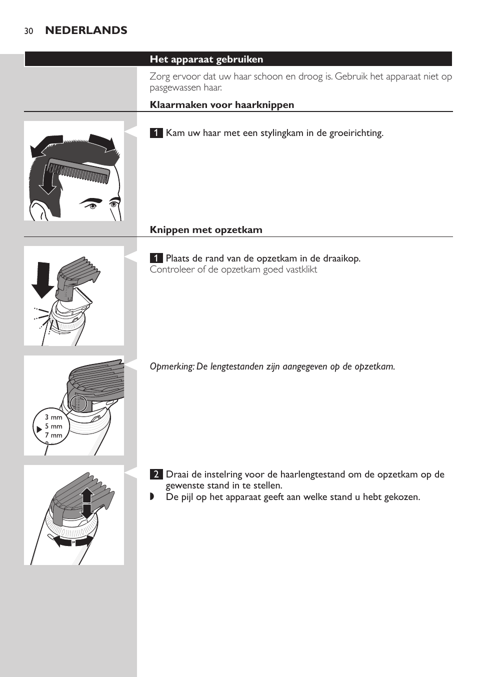 Nederlands | Philips Do-It-Yourself clipper Se tondre les cheveux soi-même User Manual | Page 30 / 150