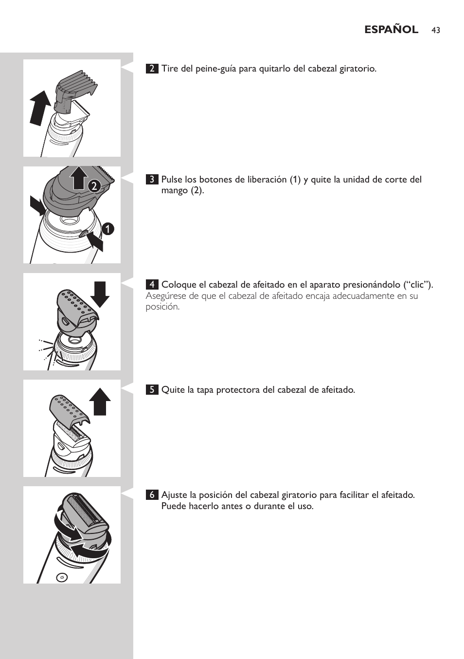 Español | Philips Do-It-Yourself clipper Se tondre les cheveux soi-même User Manual | Page 43 / 150