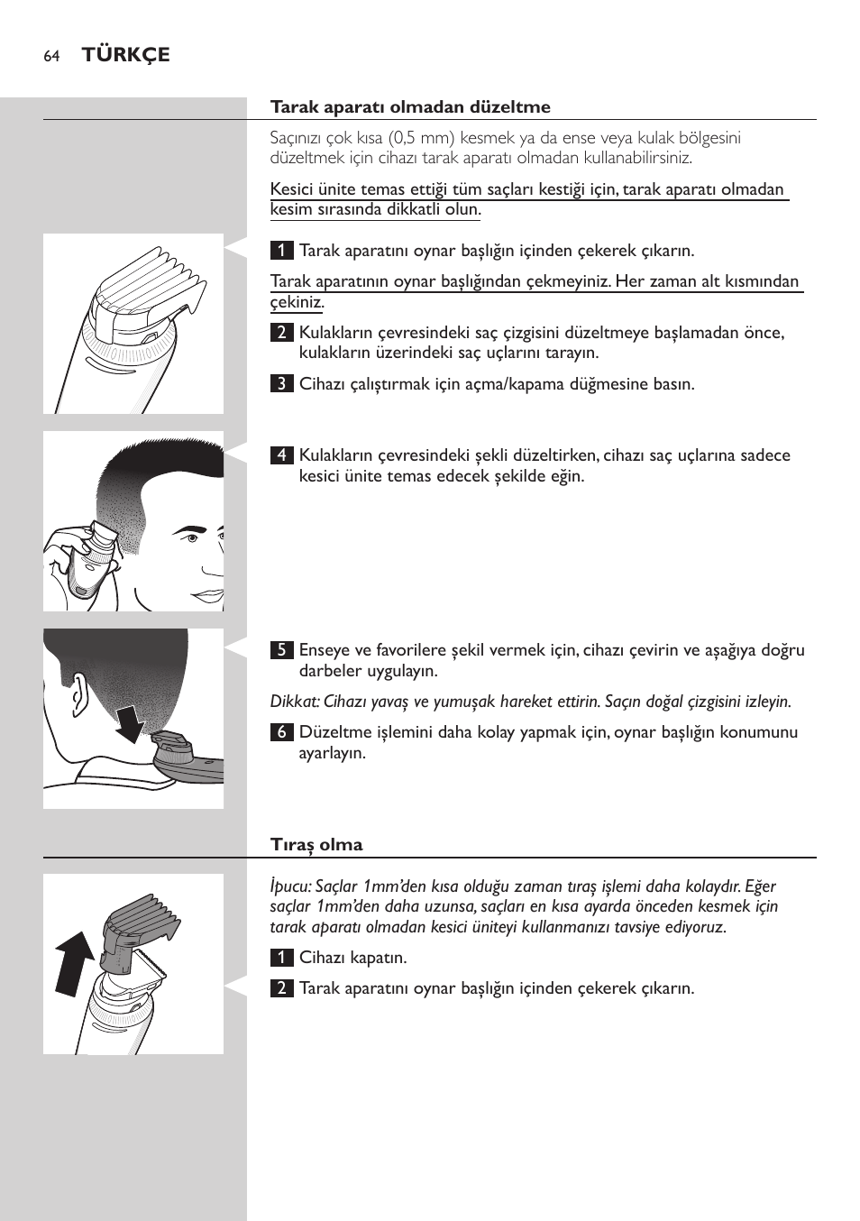 Türkçe | Philips Do-It-Yourself clipper Se tondre les cheveux soi-même User Manual | Page 64 / 150