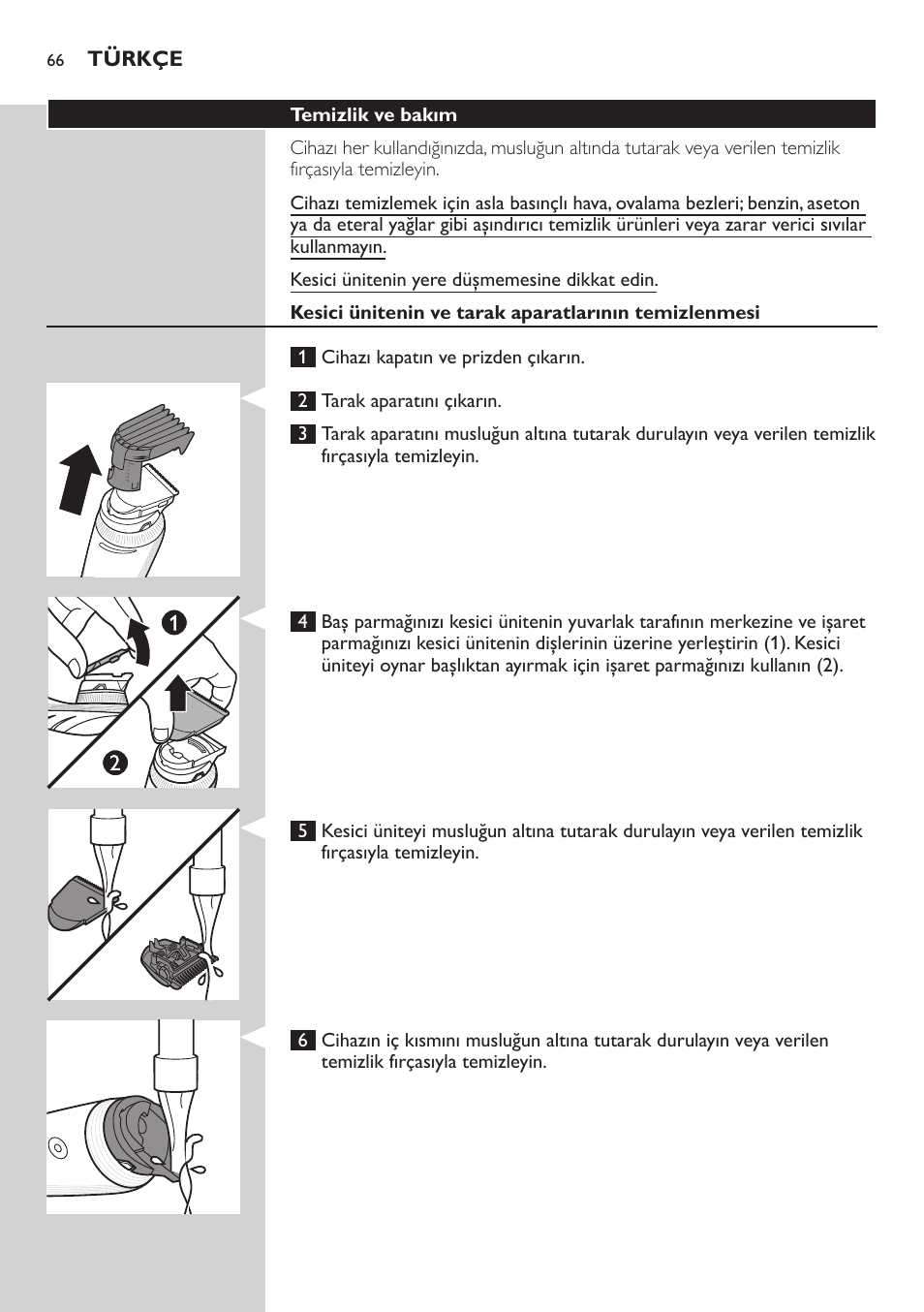 Türkçe | Philips Do-It-Yourself clipper Se tondre les cheveux soi-même User Manual | Page 66 / 150