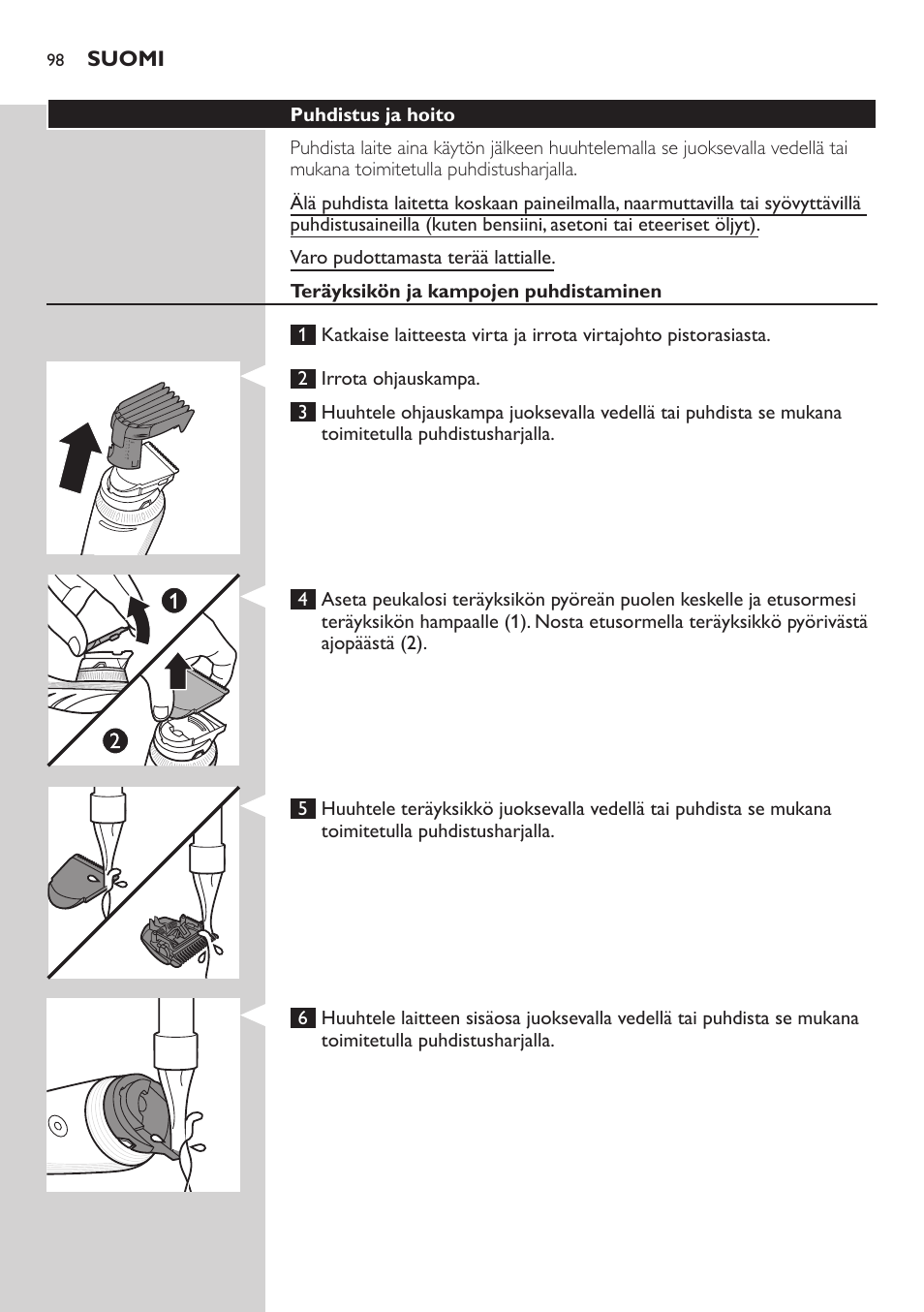 Suomi | Philips Do-It-Yourself clipper Se tondre les cheveux soi-même User Manual | Page 98 / 150