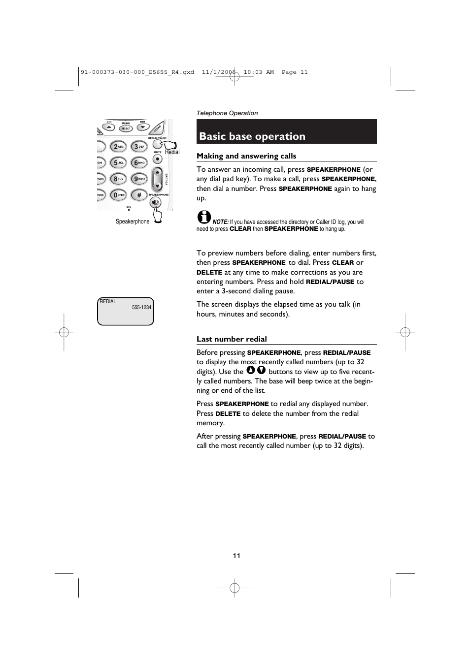 Basic base operation | AT&T E5655 User Manual | Page 13 / 56