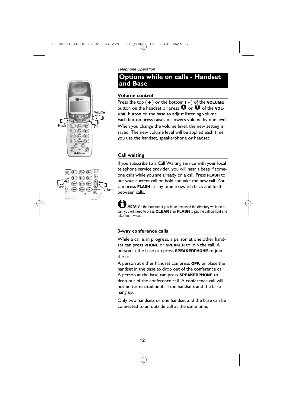 Options while on calls - handset and base | AT&T E5655 User Manual | Page 14 / 56