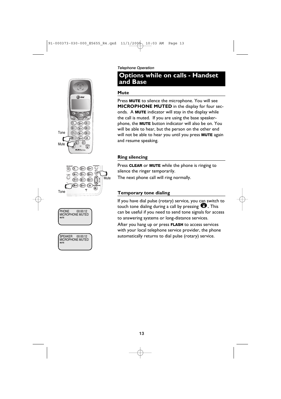 Options while on calls - handset and base | AT&T E5655 User Manual | Page 15 / 56