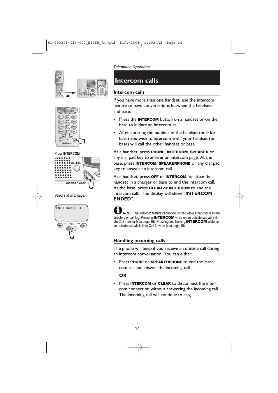 Intercom calls | AT&T E5655 User Manual | Page 16 / 56