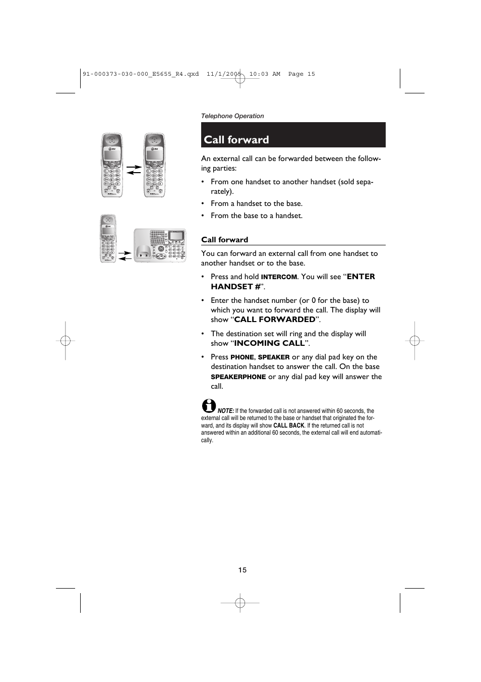 Call forward | AT&T E5655 User Manual | Page 17 / 56