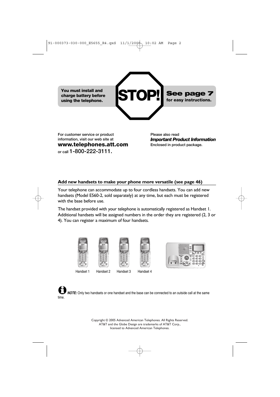 Stop, See page 7 | AT&T E5655 User Manual | Page 2 / 56