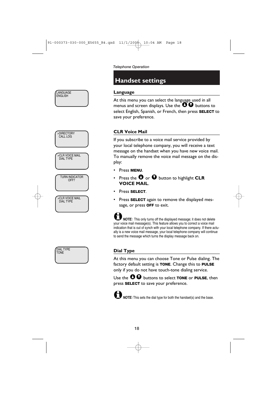 Handset settings | AT&T E5655 User Manual | Page 20 / 56