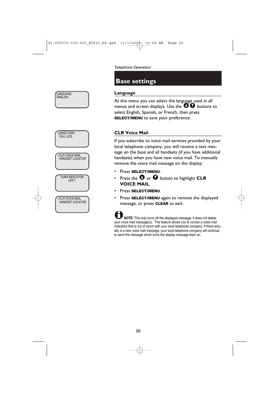 Base settings | AT&T E5655 User Manual | Page 22 / 56