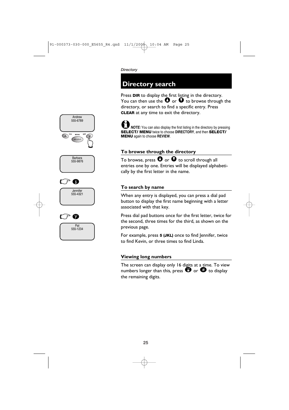Directory search | AT&T E5655 User Manual | Page 27 / 56