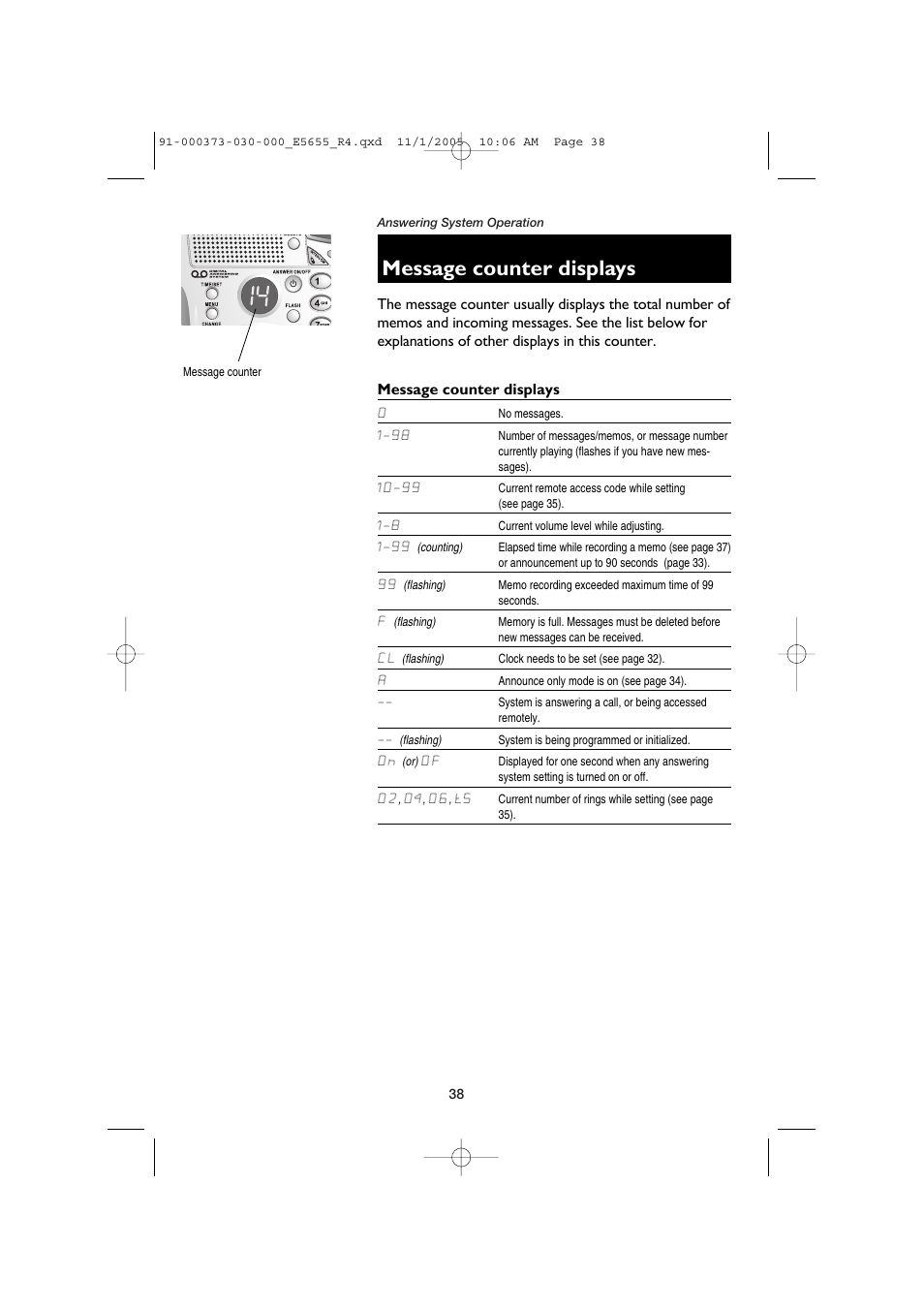 Message counter displays | AT&T E5655 User Manual | Page 40 / 56