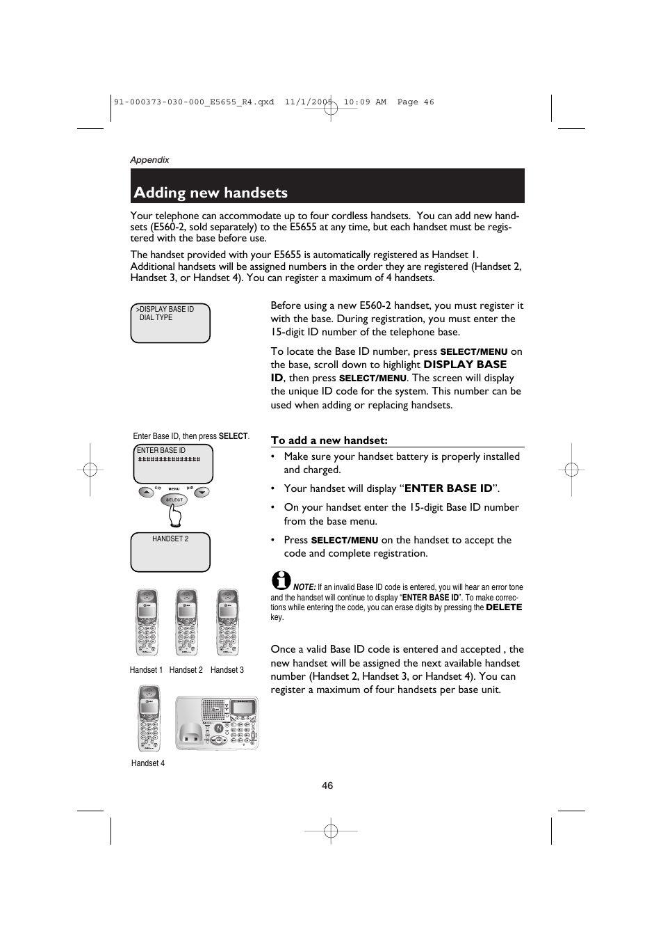 Adding new handsets | AT&T E5655 User Manual | Page 48 / 56