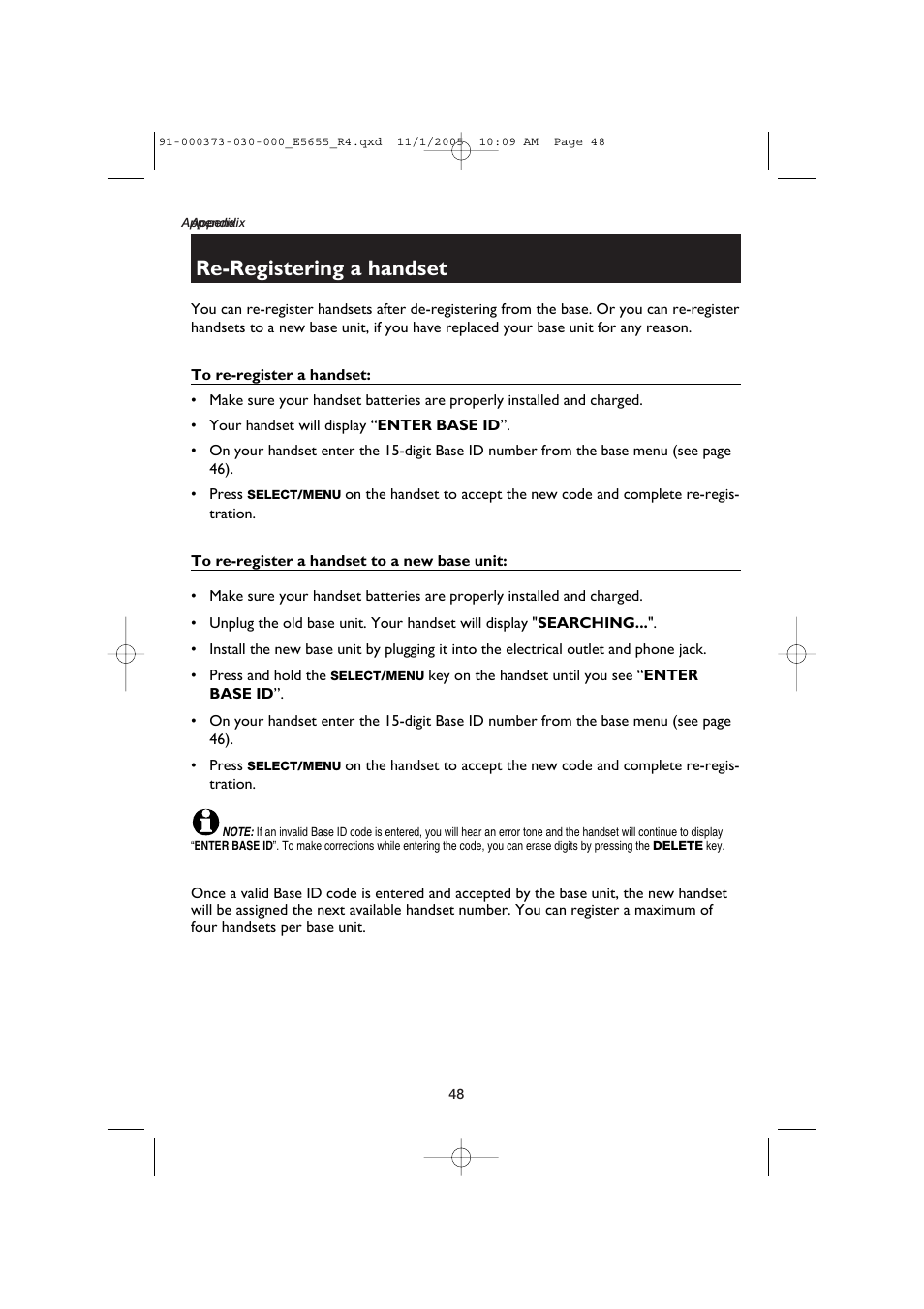 Re-registering a handset | AT&T E5655 User Manual | Page 50 / 56