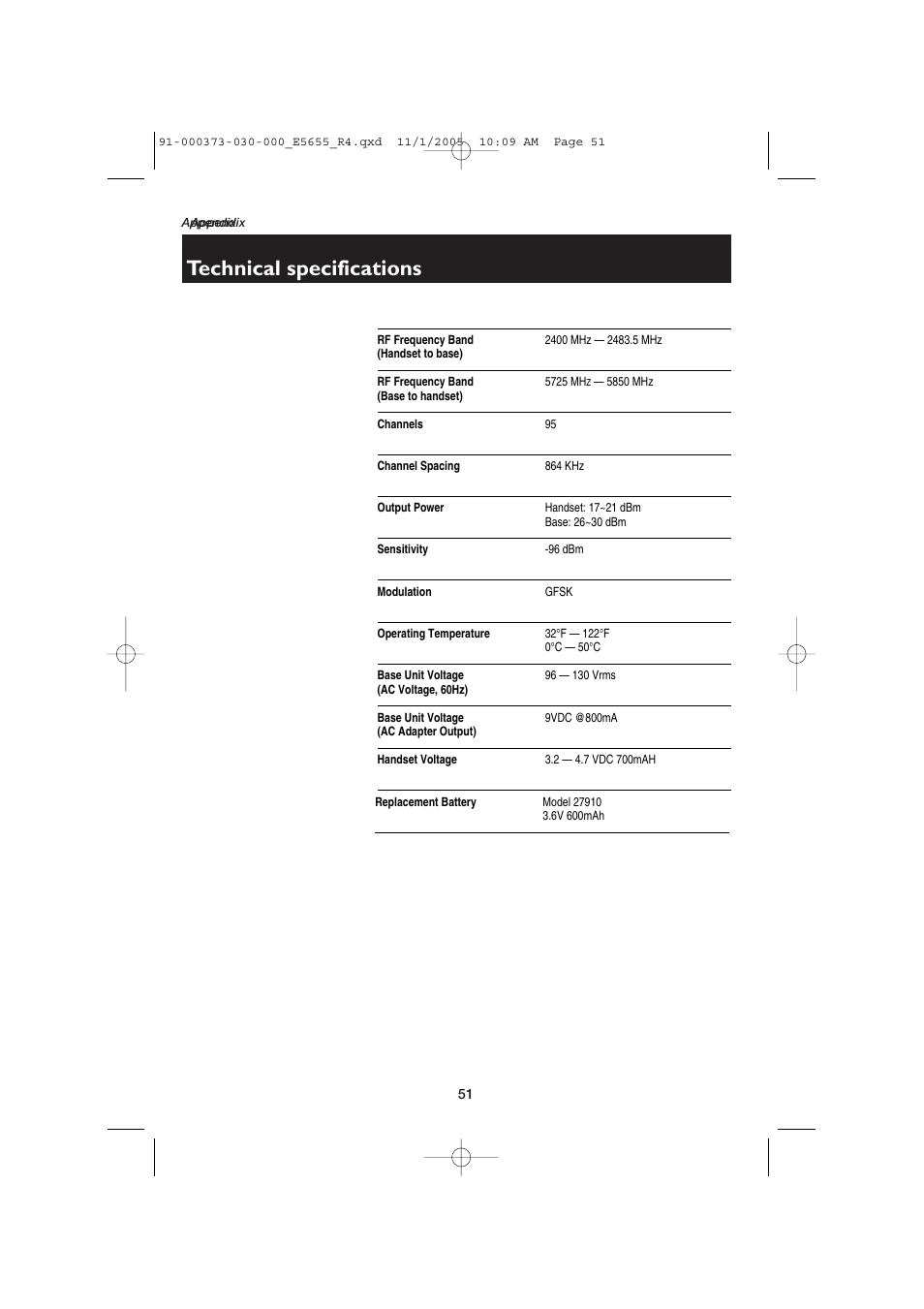 Technical specifications | AT&T E5655 User Manual | Page 53 / 56
