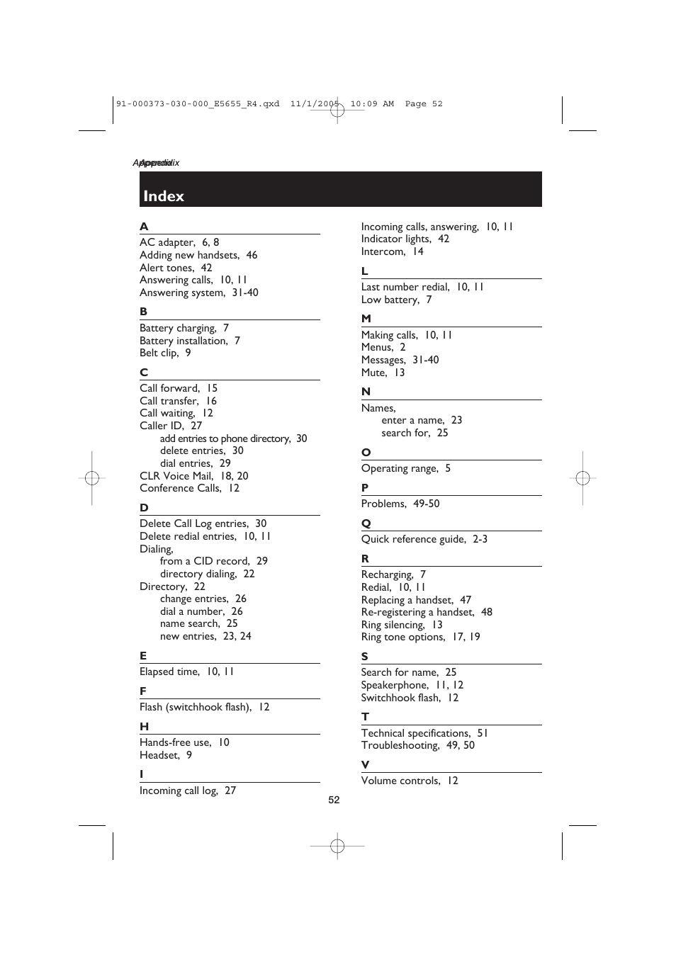 Index | AT&T E5655 User Manual | Page 54 / 56