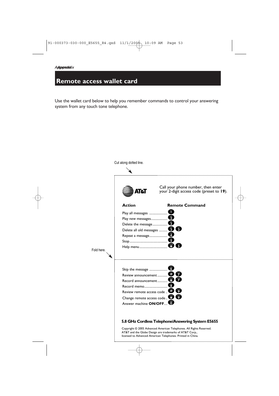 Remote access wallet card | AT&T E5655 User Manual | Page 55 / 56
