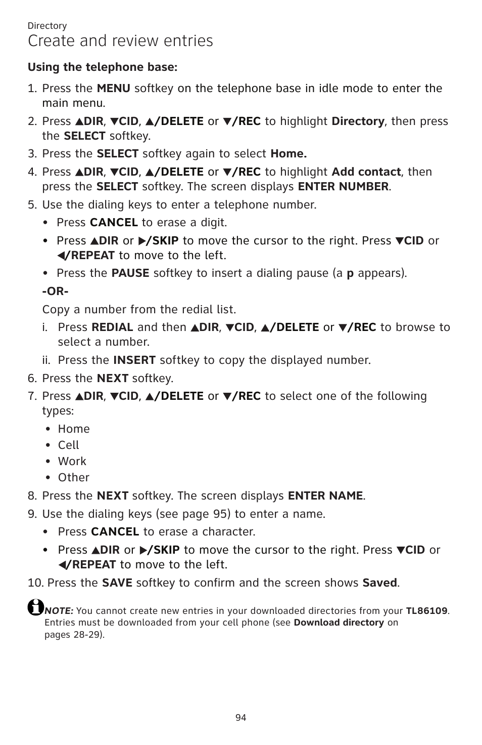 Create and review entries | AT&T TL86109 User Manual | Page 100 / 166