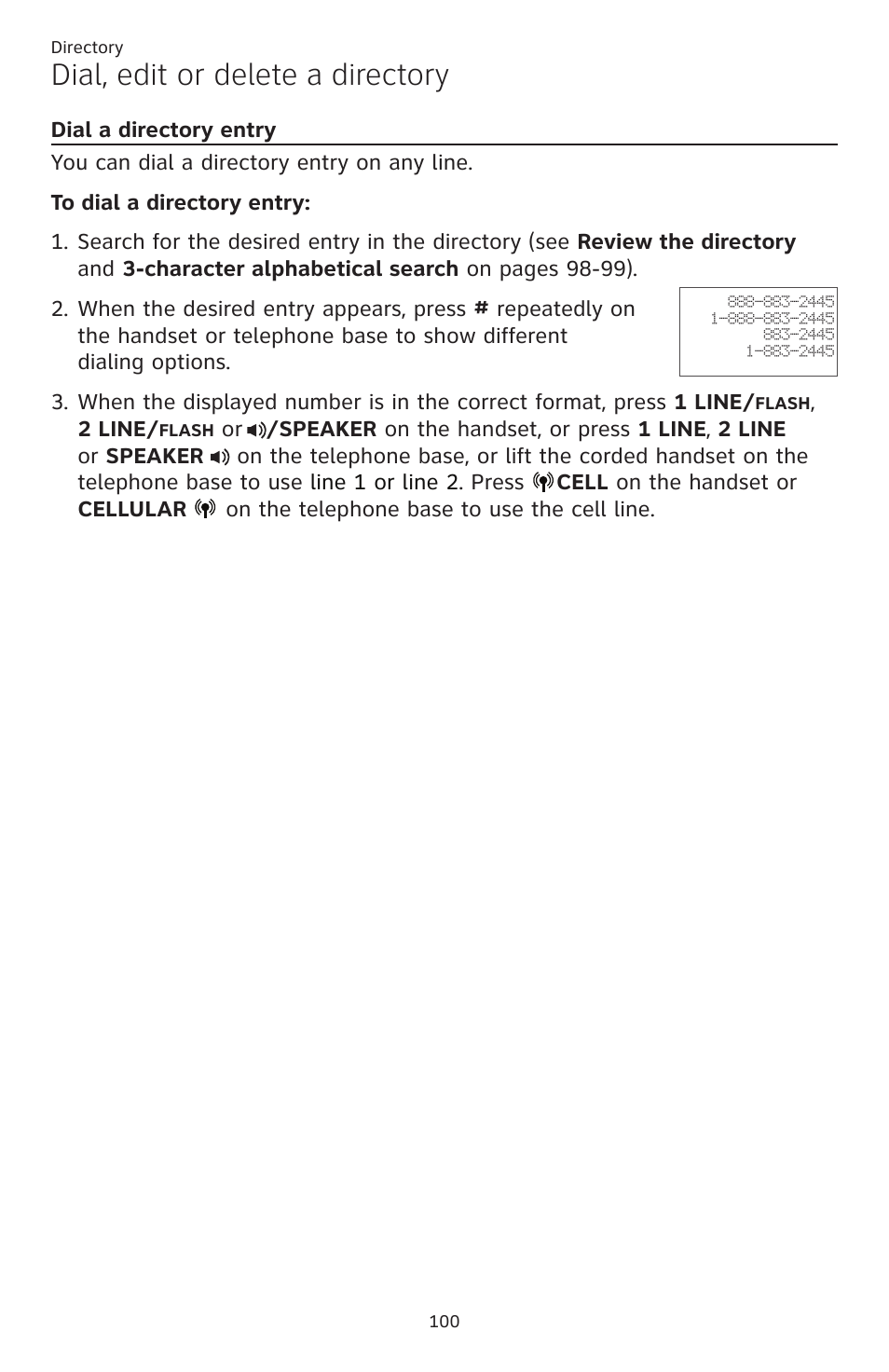 Dial, edit or delete a directory, Dial a directory entry | AT&T TL86109 User Manual | Page 106 / 166