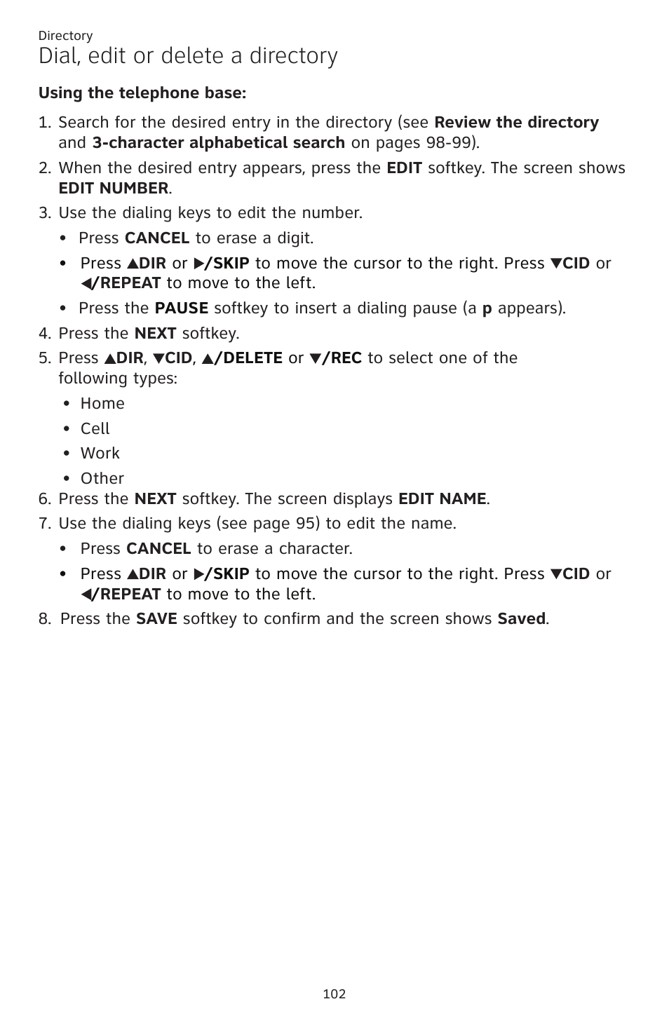 Dial, edit or delete a directory | AT&T TL86109 User Manual | Page 108 / 166