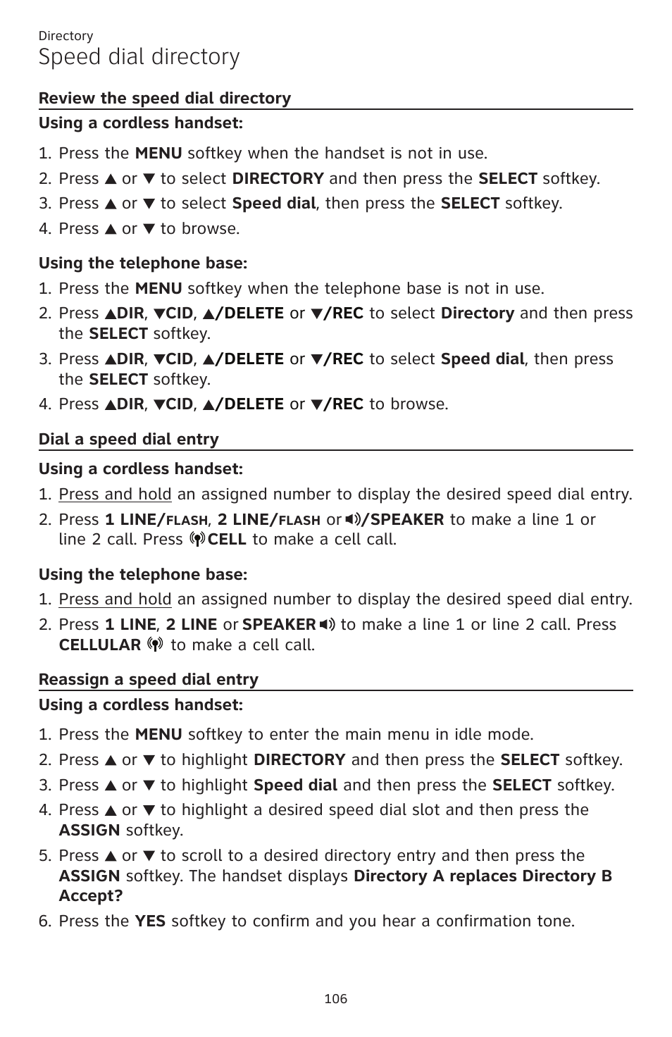 Review the speed dial, Speed dial directory | AT&T TL86109 User Manual | Page 112 / 166